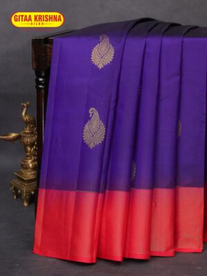 Red Cotton Blend Printed Saree
