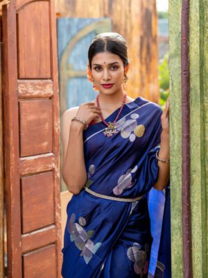 Banarasi chiffon silk saree light green with silver zari woven buttas and silver zari woven border